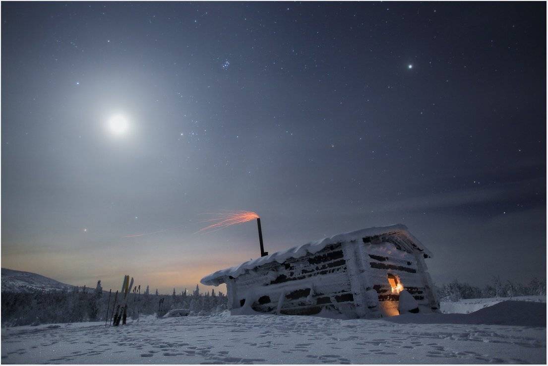 урал, зима, горы, ночь, звезды, изба, бахтиярова, Сергей Макурин