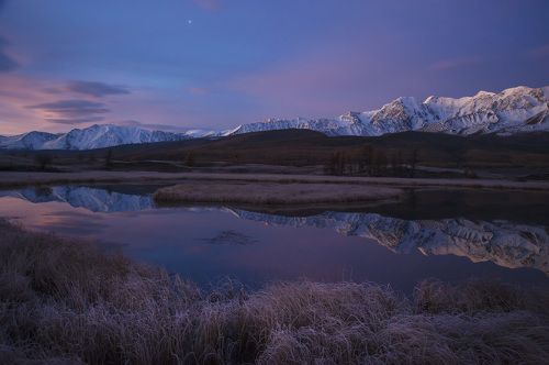 Frosty morning with pink clouds