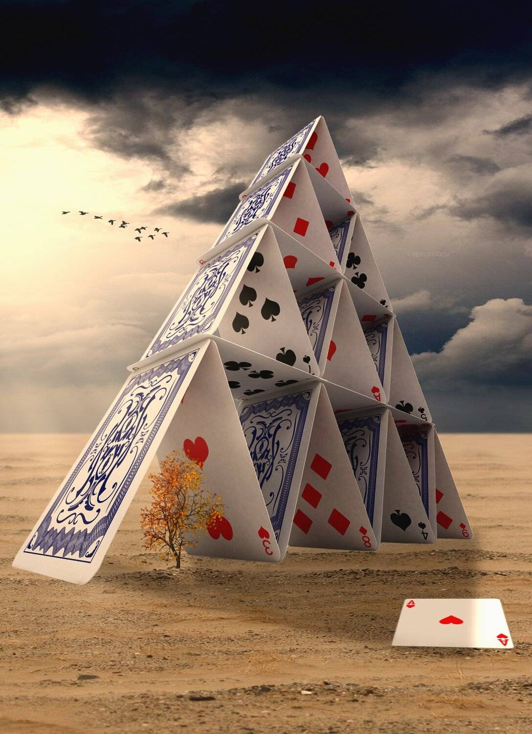 карты, пустыня, облака, дерево, Sergii Vidov