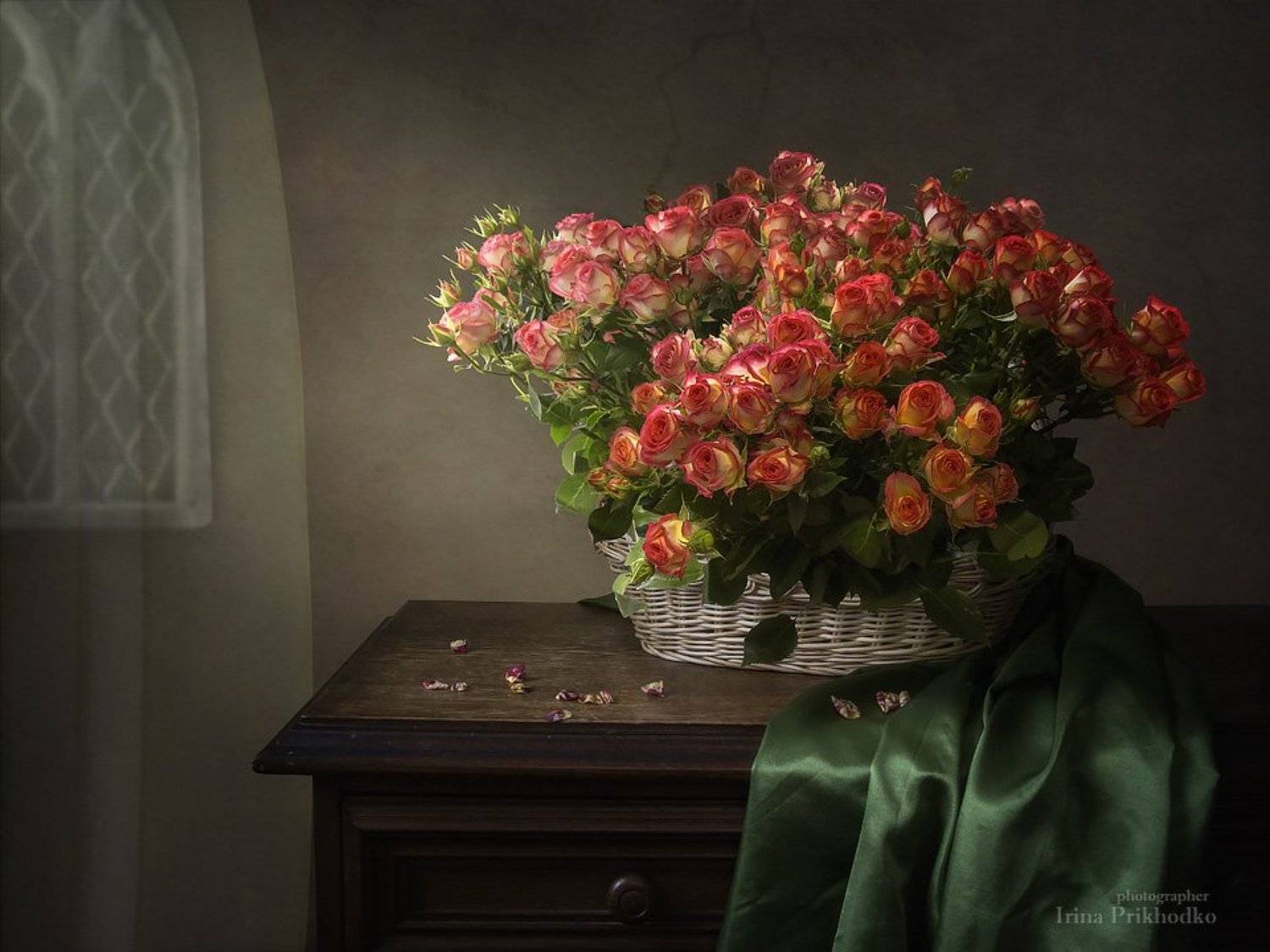 натюрморт, цветочный натюрморт, корзина роз, Ирина Приходько