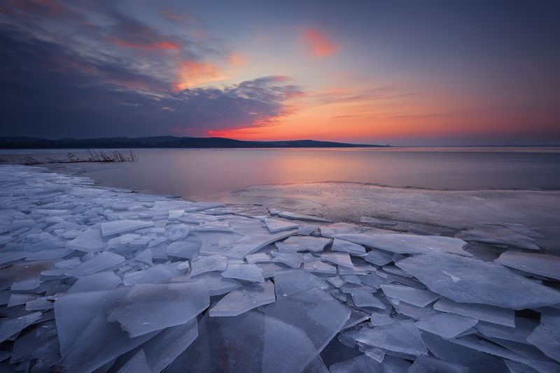 lake, frozen, winter, landscape, sky, sunset Frozen Lake фото превью