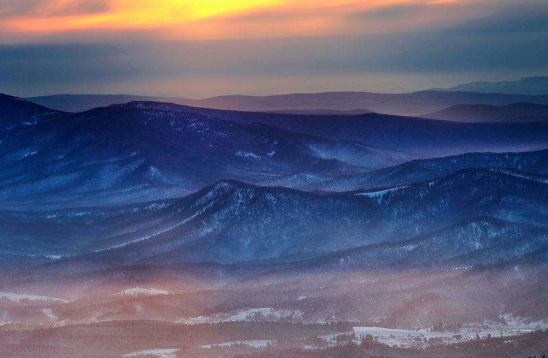 горная шория, сибирь, шерегеш, горы, вечер, закат, зима Штормит фото превью