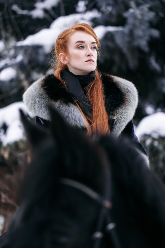 redhead, portrait, snow, winter, horse, fujifilmru, fujifilm, mirrorless, xtrance Anna фото превью