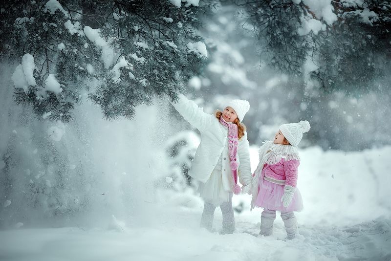 дети, зима, лес, снег, веселье Зимние забавы фото превью