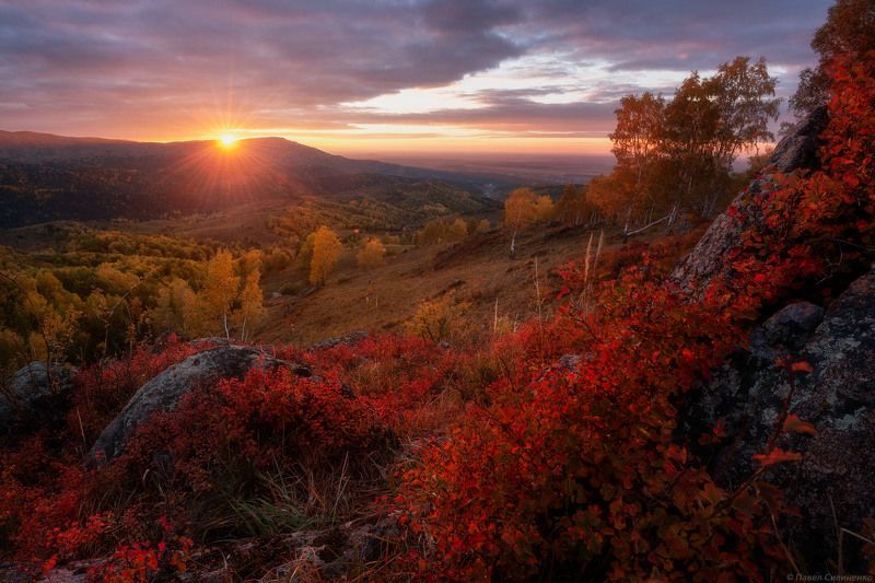 алтай, белокуриха, осень, закат, облака, солнце, горы, лес, пейзаж, свет Краски осень фото превью