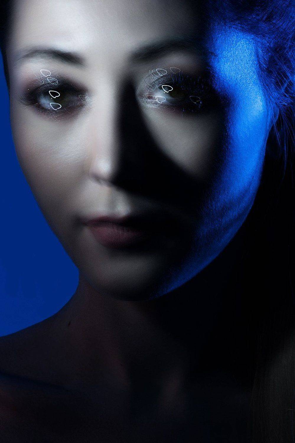 сердце, любовь, синий, свет, смешанный, цветной, фильтр, глаза, Дарья Комарова