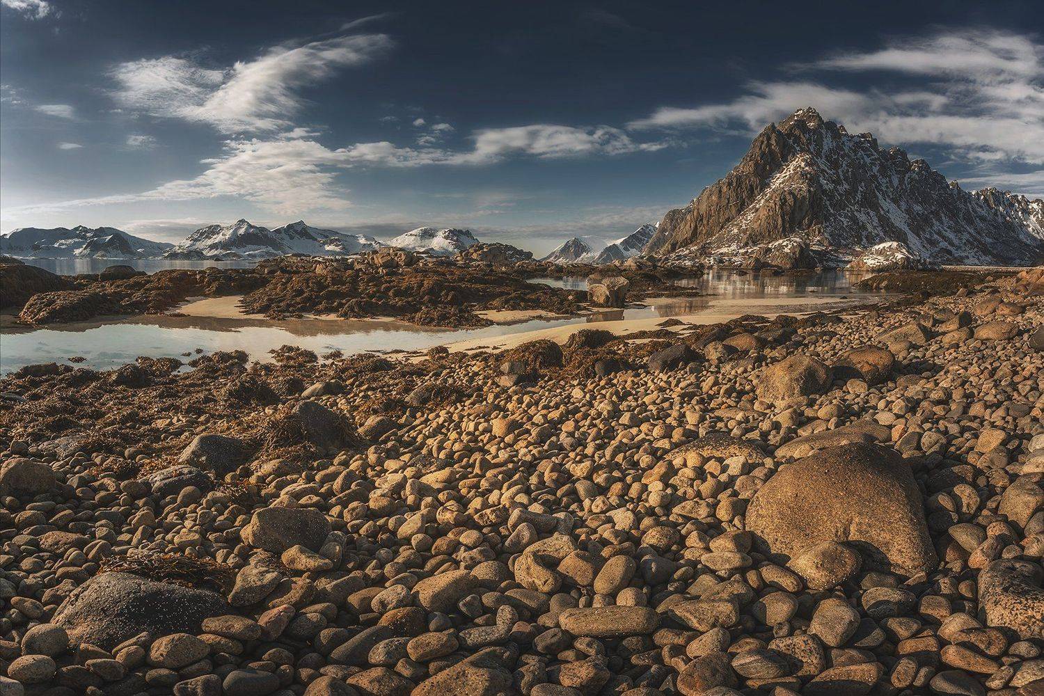 lofoten, islands, norway, lanscape, sea, water, mountains, rocks, april, clouds, sky, stones, , Patrycja Towarek