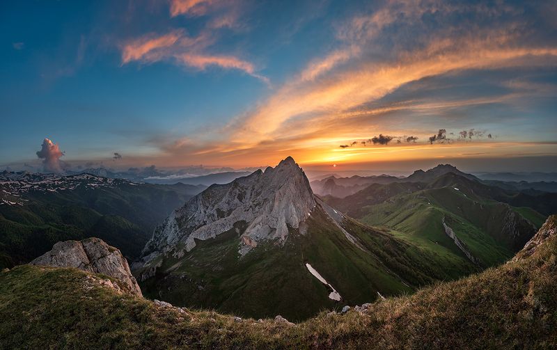 закат, большой тхач, малый тхач, асбестная, горы, пейзаж, рассвет, кавказ, адыгея, ачешбоки Природный заповедник \