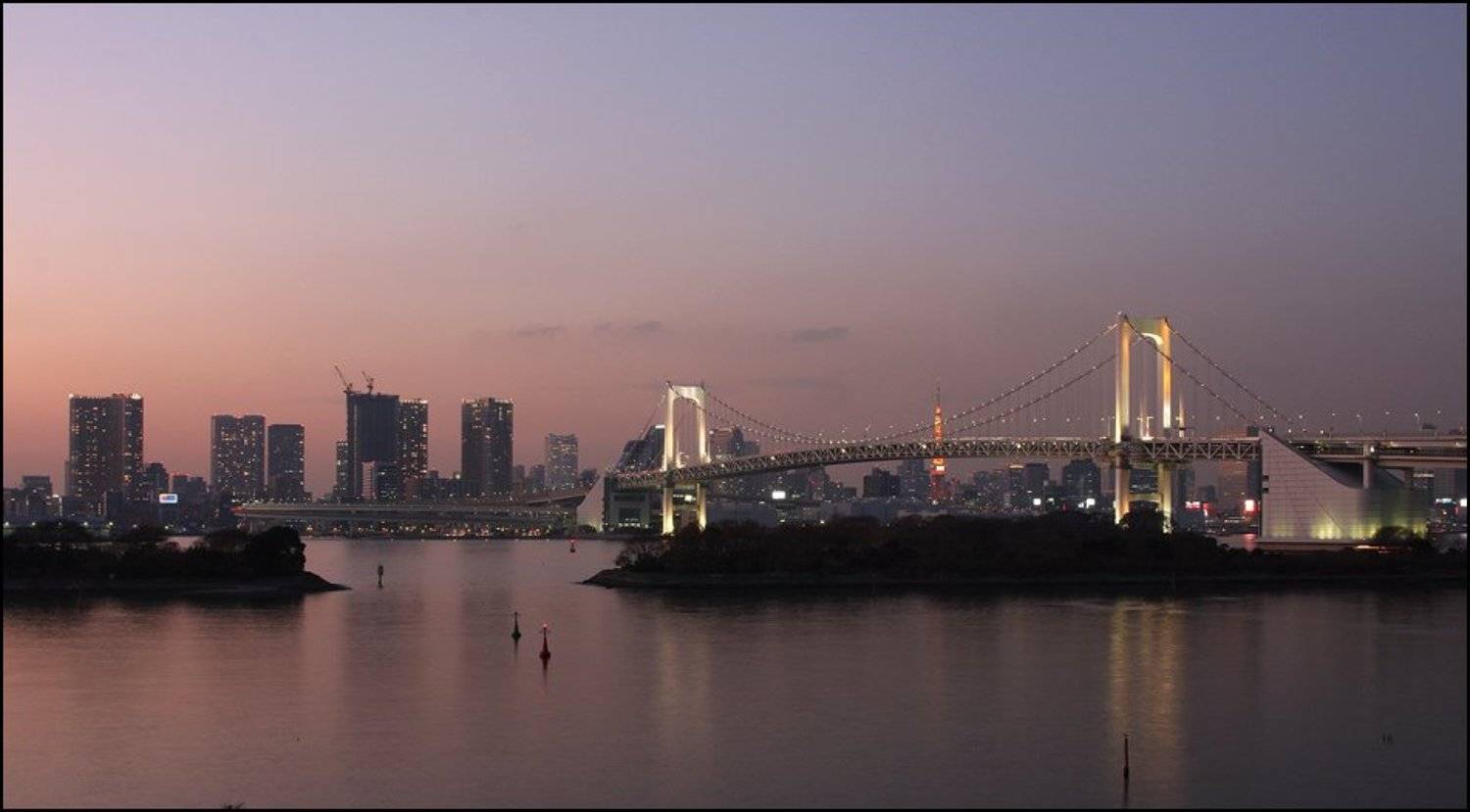 токио, rainbow bridge, мост, япония, закат, Gemini