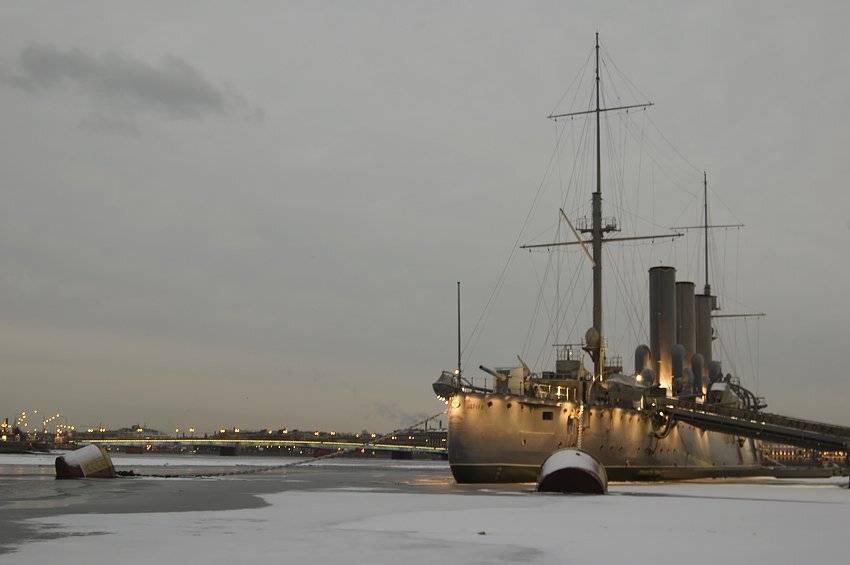 петербург, аврора, нева, зима, вечер, Kirill Shapovalov