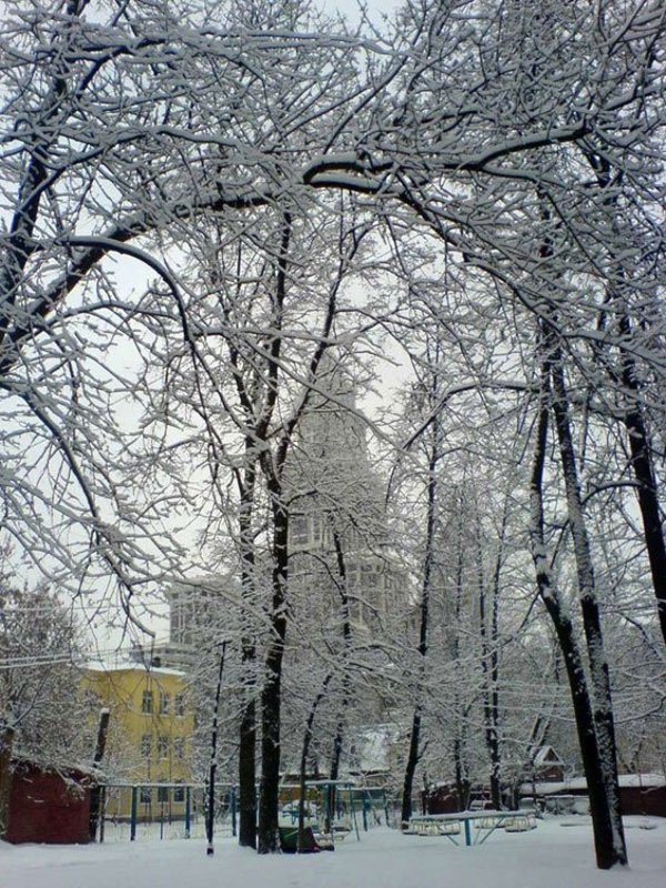 снег, двор, покой, дом Снежный день фото превью