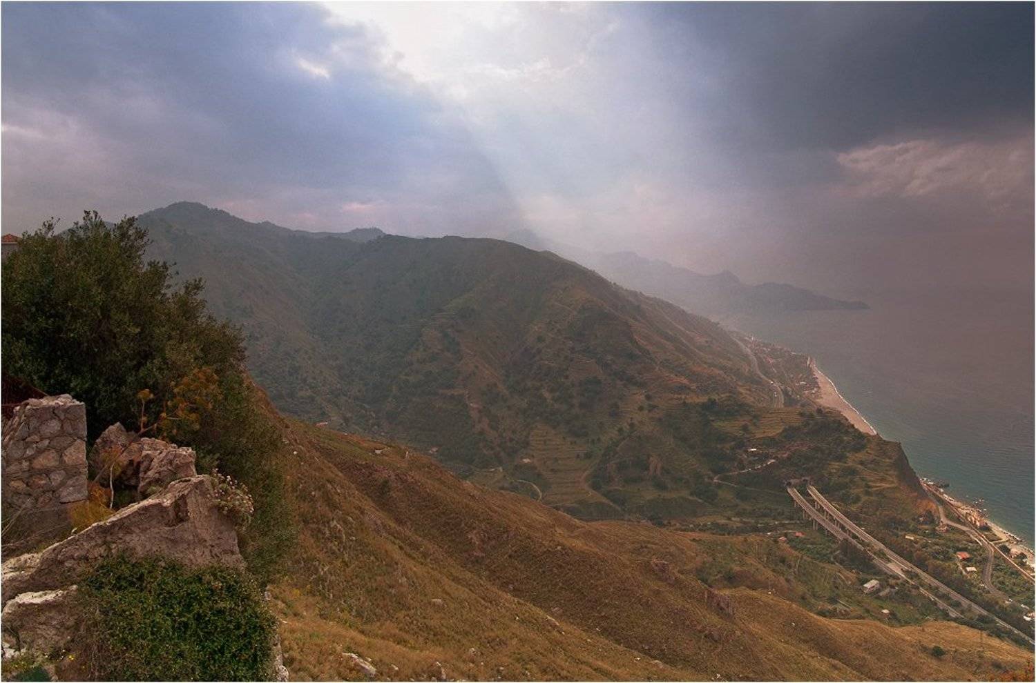 сицилия, италия, горы, море, небо, Ann Miller