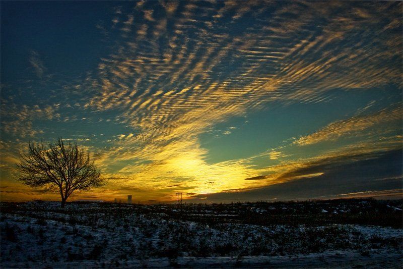 закат, небо, Разбросало по небу - движение в ночь... фото превью
