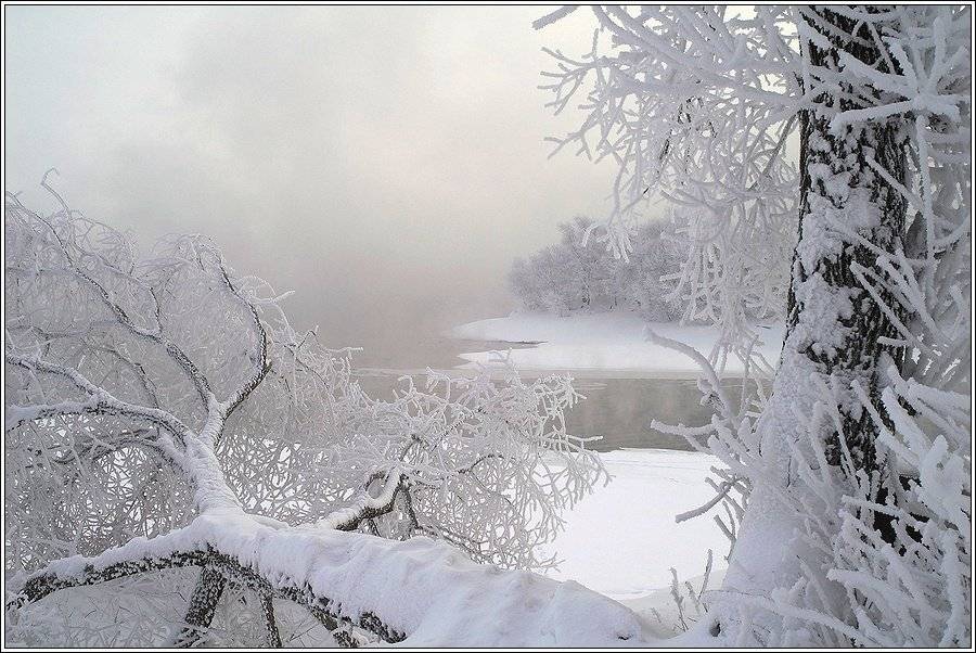 зима, речка, снег, мороз, иней, лес, Григорий Иващенко