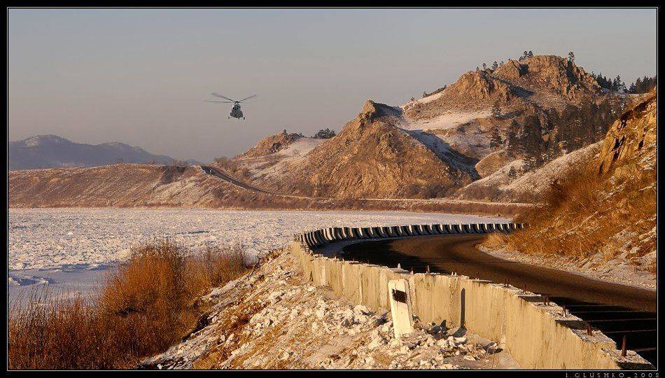 река, горы, зима, снег, вертолет, бурятия, Игорь Глушко
