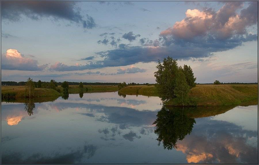 лето, вечер, озеро, облака, отражения, Partner