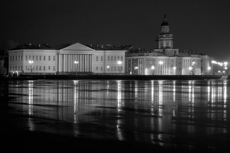 питер, зима, ночь, нева, университетская набережная, кунсткамера *** фото превью