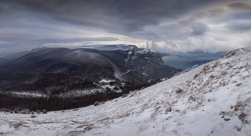 снег, крым, горы, зима первый снег фото превью