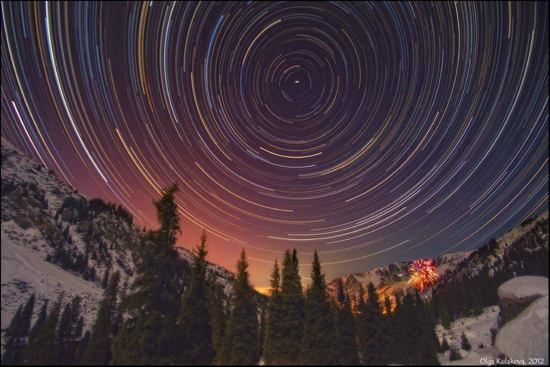 туюк-су, ночь, звезды, startrails, фейерверк, Ольга Кулакова