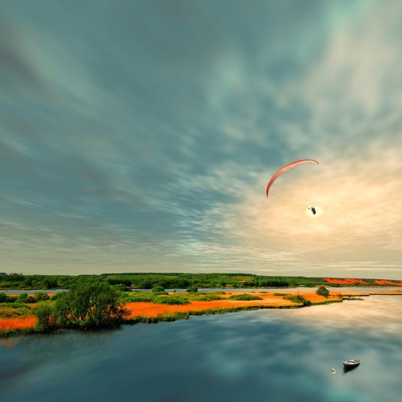 paragling, fly, sky, clouds, extreme, rock, cliff, water, spain, carinio, reflection, sun, colorful, boat Taste of freedom III фото превью