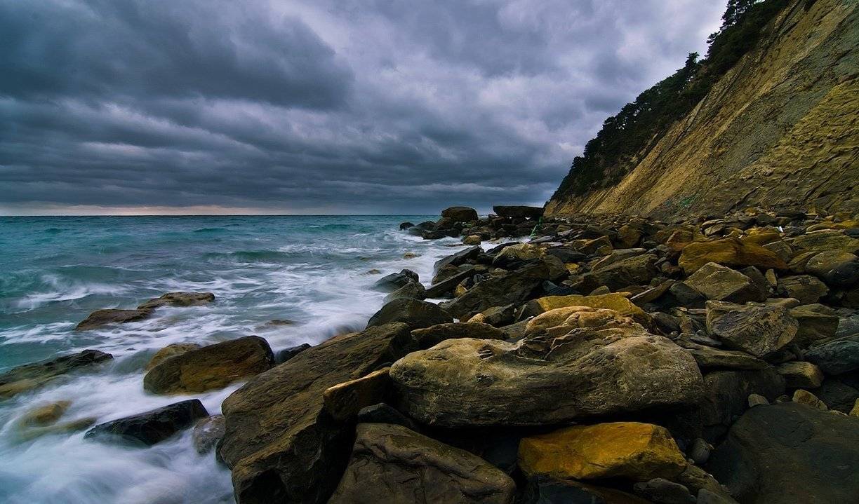 море, осень, камни, тучи, Олег