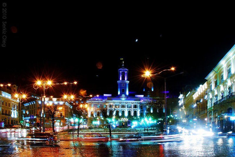 chernivtsi, kobylyanskaya, str., prut, river, city, winter, night, ночь, черновцы, украина, зима, город, олег, серкиз, serkiz, oleg C H E R N I V T S I. WINTER. NIGHT. фото превью