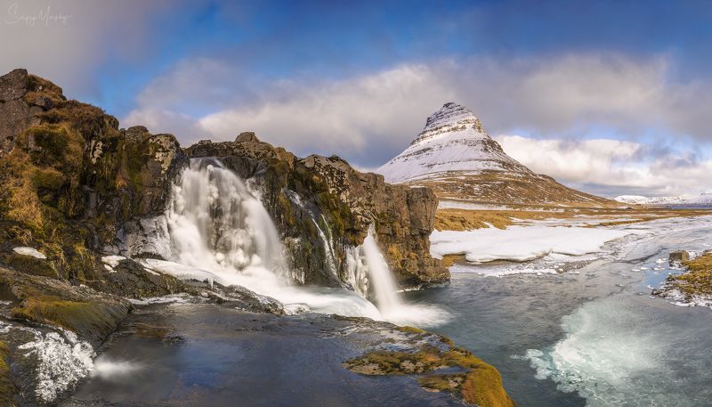 the lower waterfalls and kirkjufell The lower waterfalls and Kirkjufell. фото превью