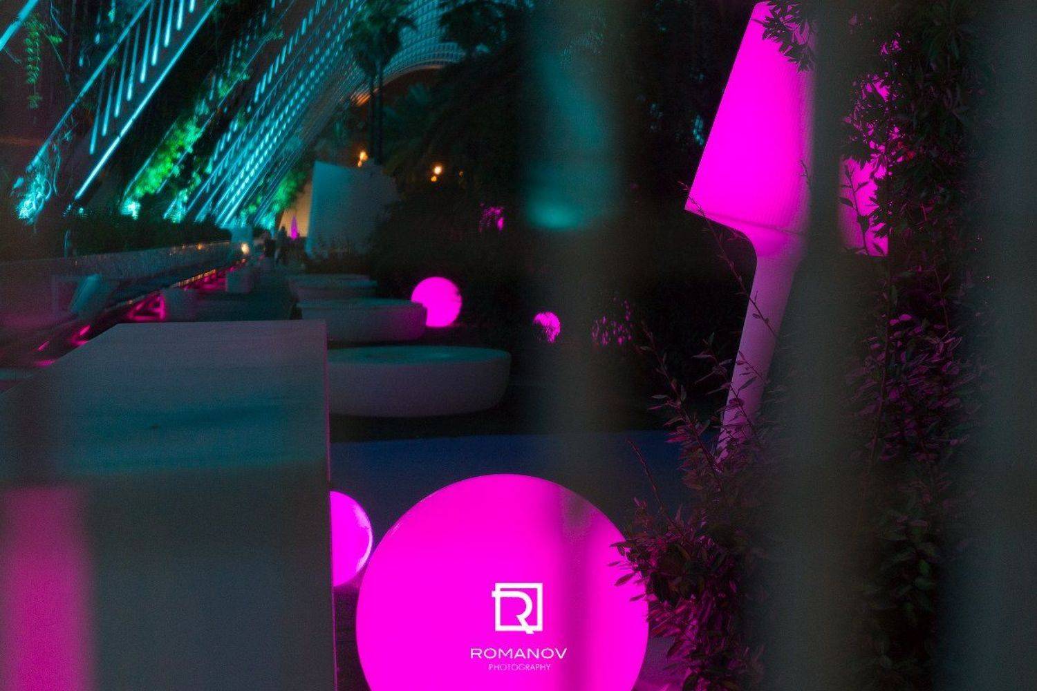 джунгли, город, свет, ночь, освещенИе, силуэт, светимость, архитектура, городской, деревья, круг, фиолетовый, циан, подсветка, Валерий Романов