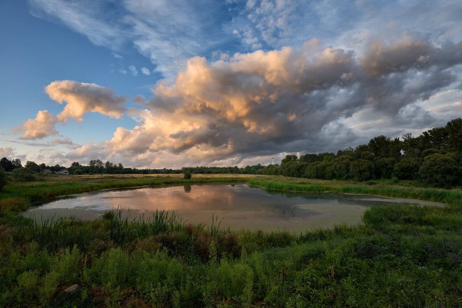 лето,вечер,закат,река,заводь,небо.облака,тучи,киржач, Виталий Полуэктов