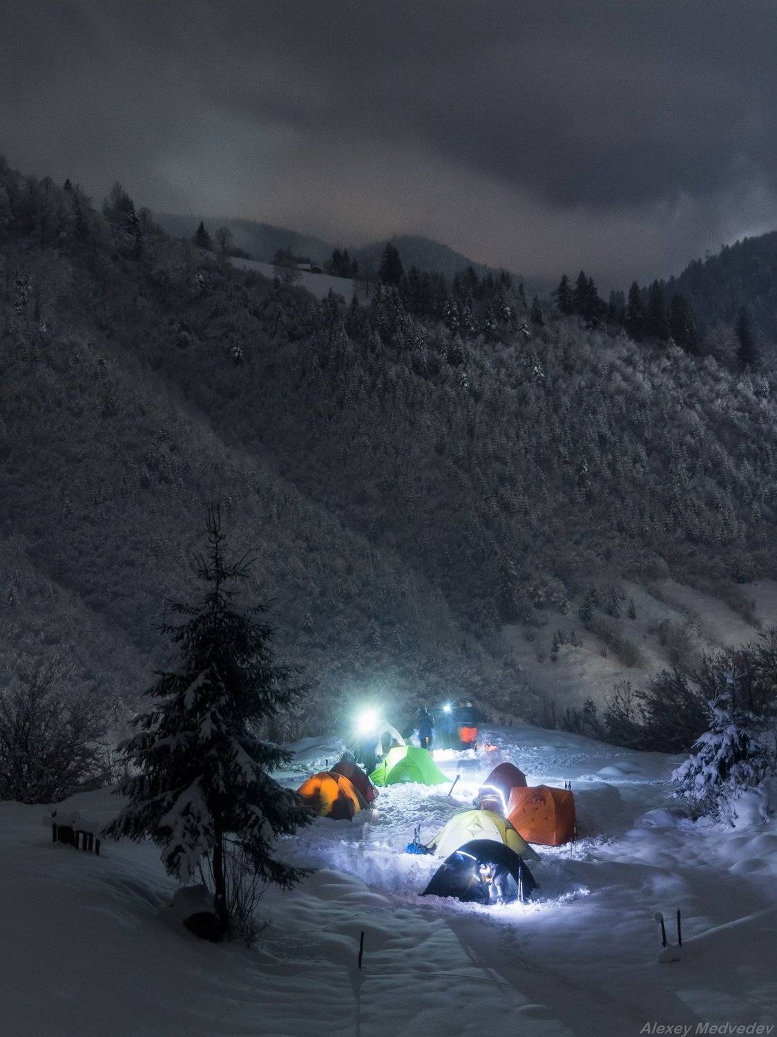 гори, закарпаття, зима, карпати, ніч, свидовець, табір, лопухів, лагерь, карпаты, лопухов, закарпатье, свидовец, Алексей Медведев