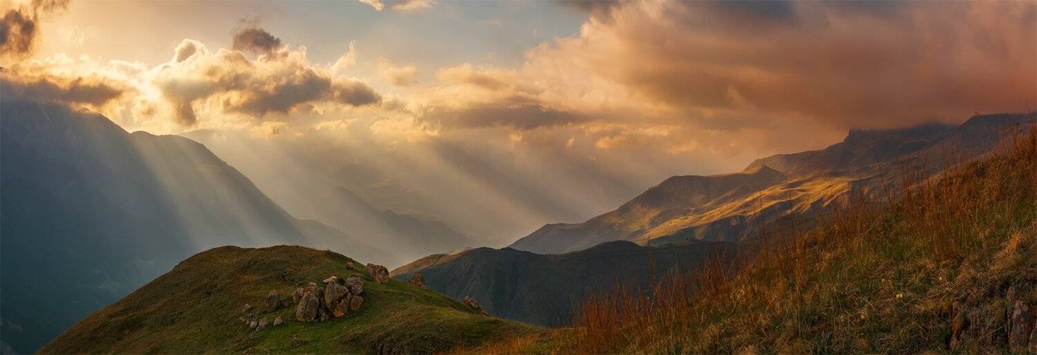 природа, пейзаж, горы, кавказ, природа россии, дикая природа, закат, свет, облака, вечер, весна,, Альберт Беляев