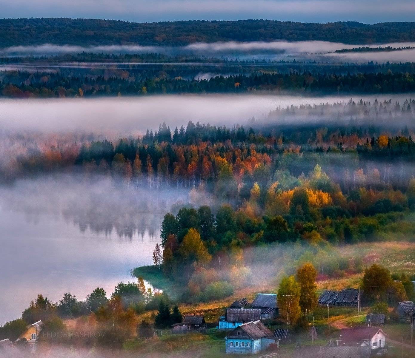 осень, ленинградская область, лес, вепсский лес, рассвет, туман, парк, заказник, заповедная россия, деревня, озеро ладвинское, вепсы, дома, история, озеро. тайга, лес,, Лашков Фёдор