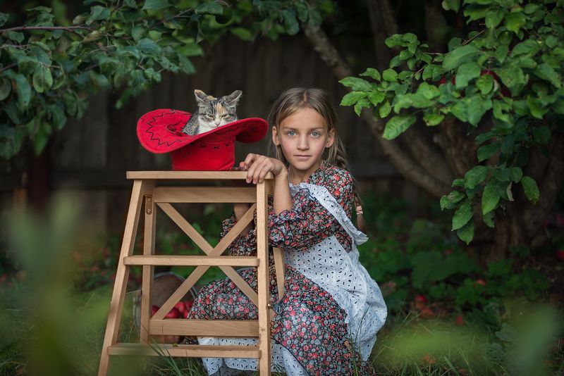 лето кошка девочка Пуся и Муся фото превью