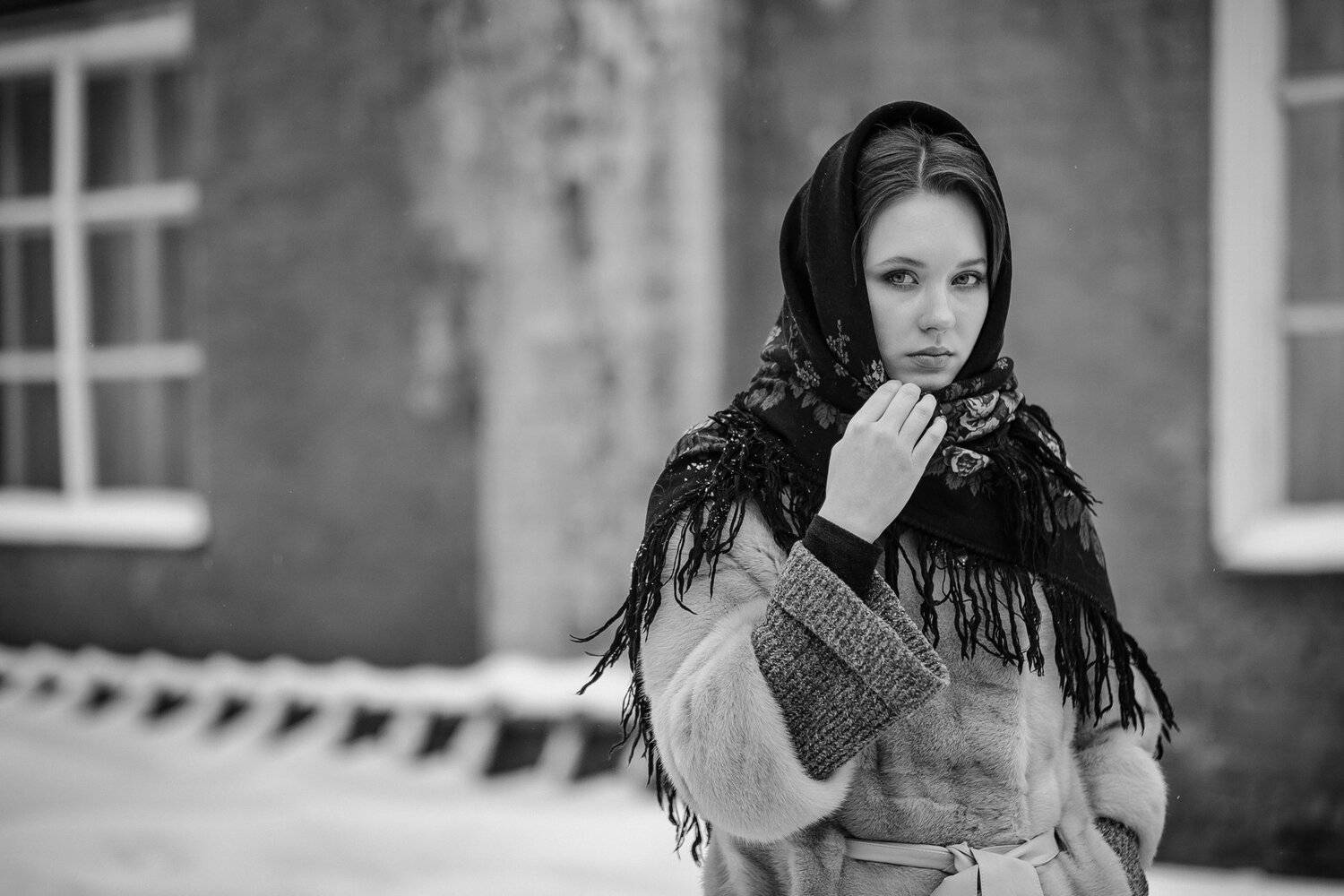 girl, portrait, russia, ru, ivanovo, xtrance, mirrorless, ivanovo, kirill sokolov, bw, black and white, девушка, портрет, чб, платок, россия, иваново, чб, беззеркалка, фуджи, snow, winter, снег, зима, , Кирилл Соколов