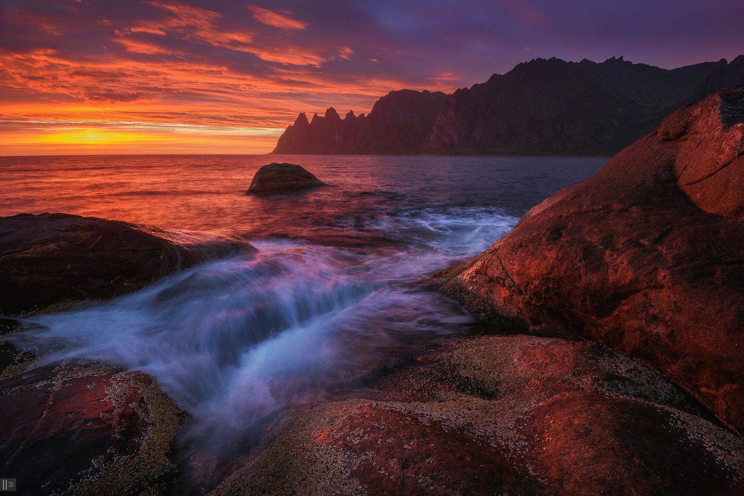 норвегия, norway, сенья, senja, остров, скалы, tungeneset, закат, тучи, море, камни, волны, U-235