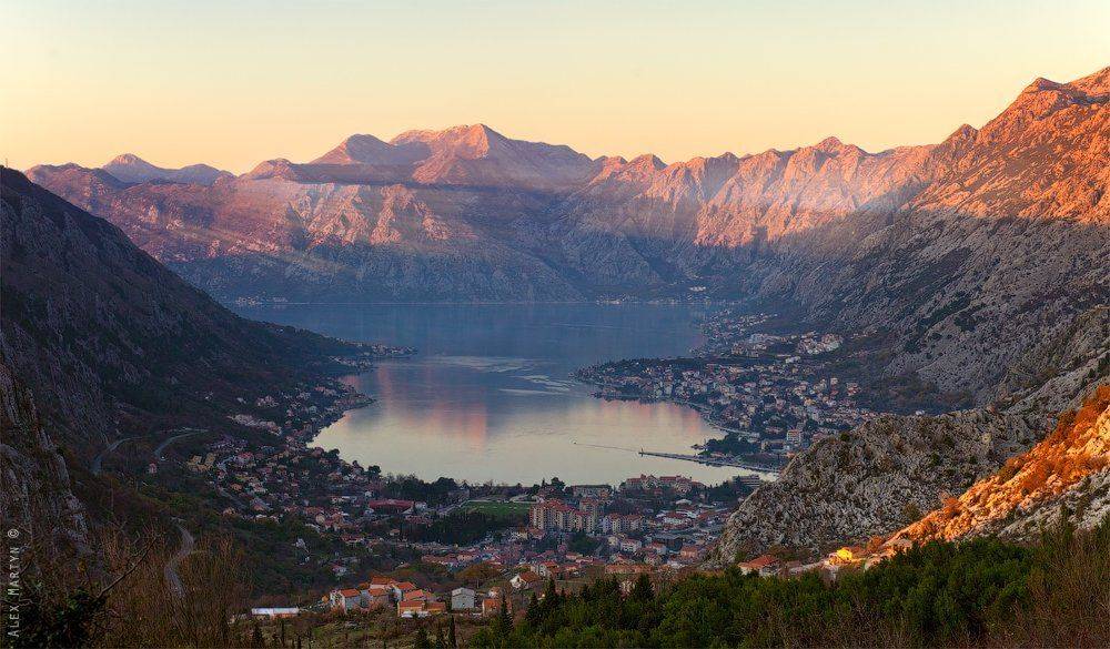 черногория, котор, горы, закат, залив, Alexander Martynov