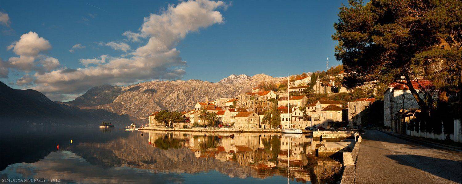 perast, Бухта, Европа, Остров, пераст, утро, Черепичные крыши, черногория, Яхта, Симонян Сергей