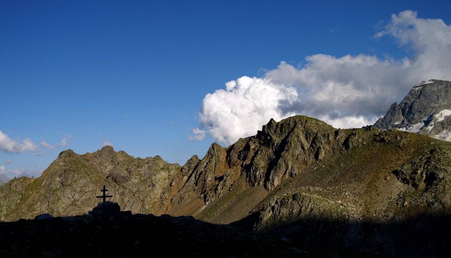 горы, небо, крест, облака, Арсен Алабердов