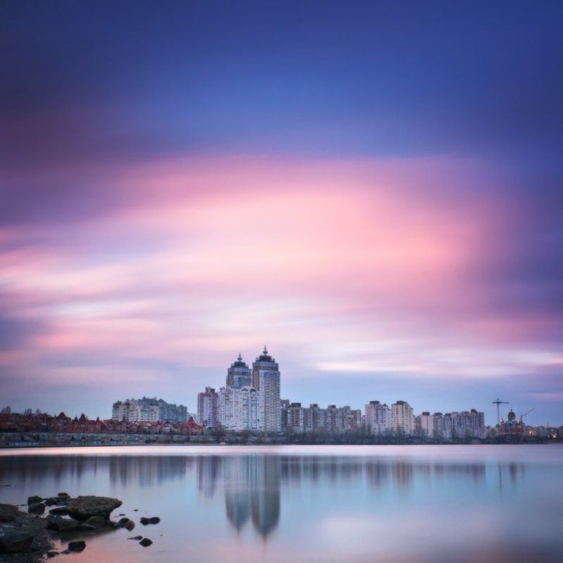 киев,оболонь,закат,длинная выдержка городской закат ... фото превью