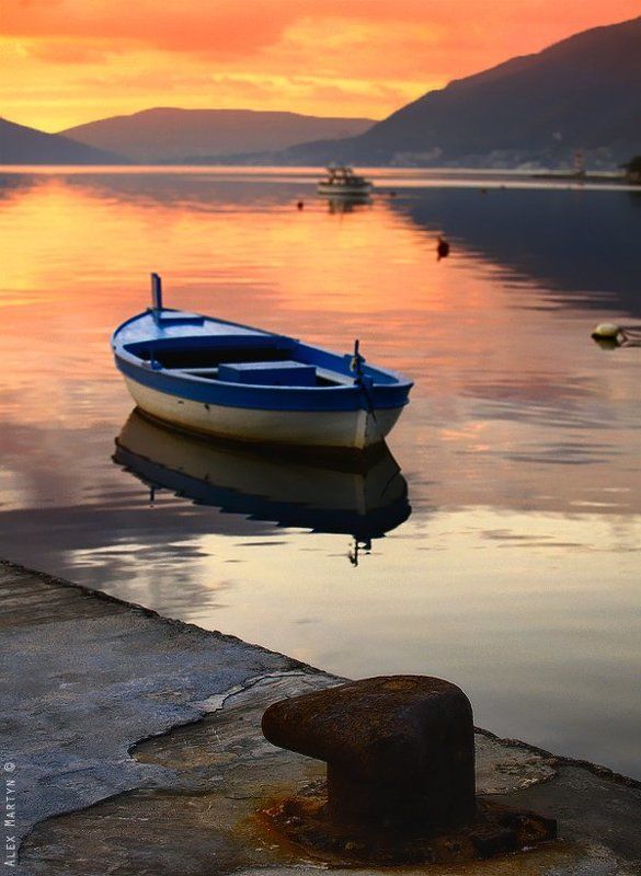 porto, montenegro, море, , лодка, закат *** фото превью