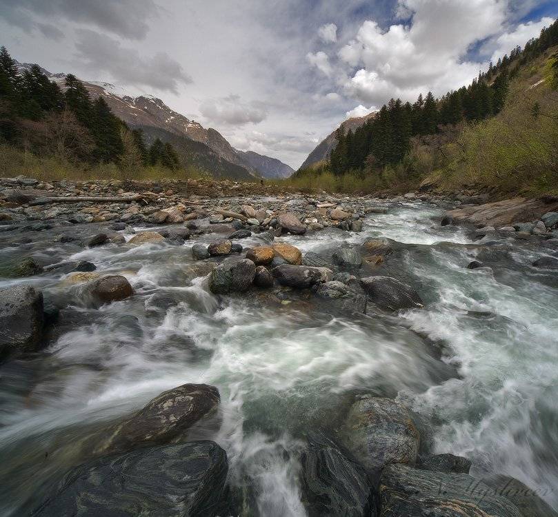 домбай, река, аманауз, весна, Николай Мысливцев
