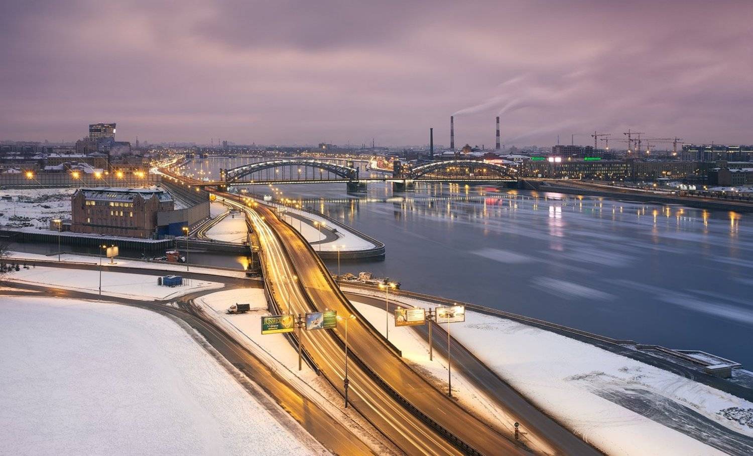 санкт-петербург, вечер, река, нева, мост, петра великого, малоохтинский мост, Сергей Лукс