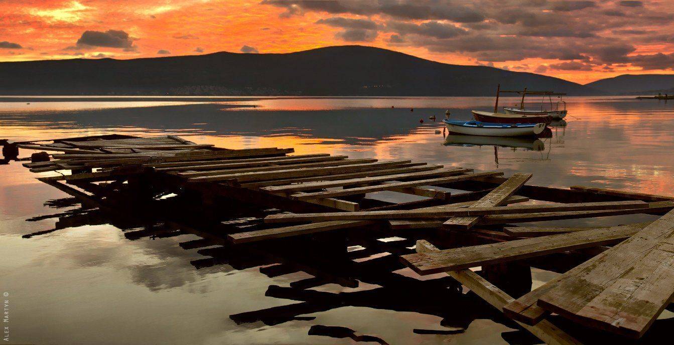 тиват, черногория, море, закат, пирс, Alexander Martynov