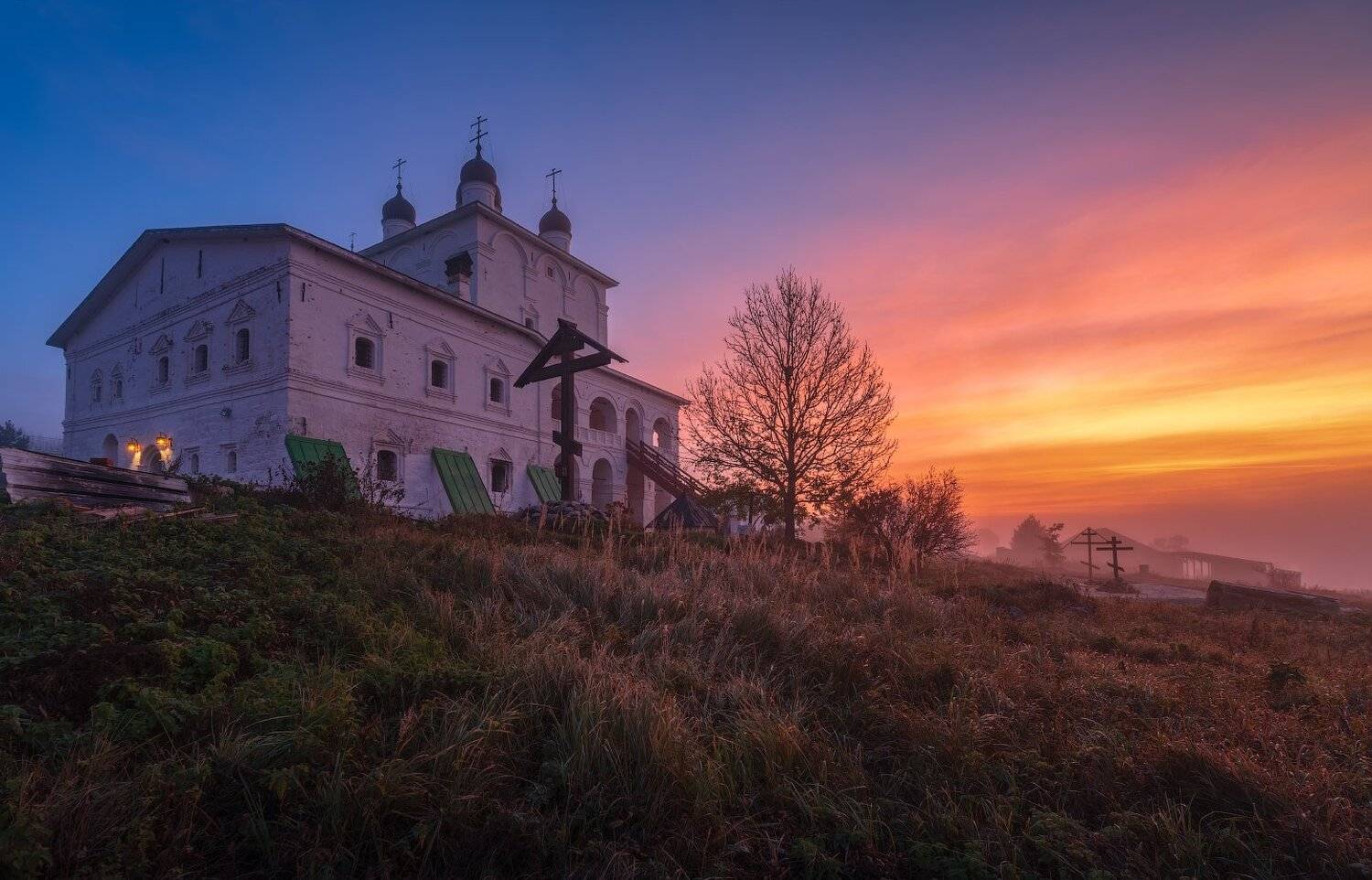 утро, рассвет, природа, туман, монастырь, Виталий Левыкин