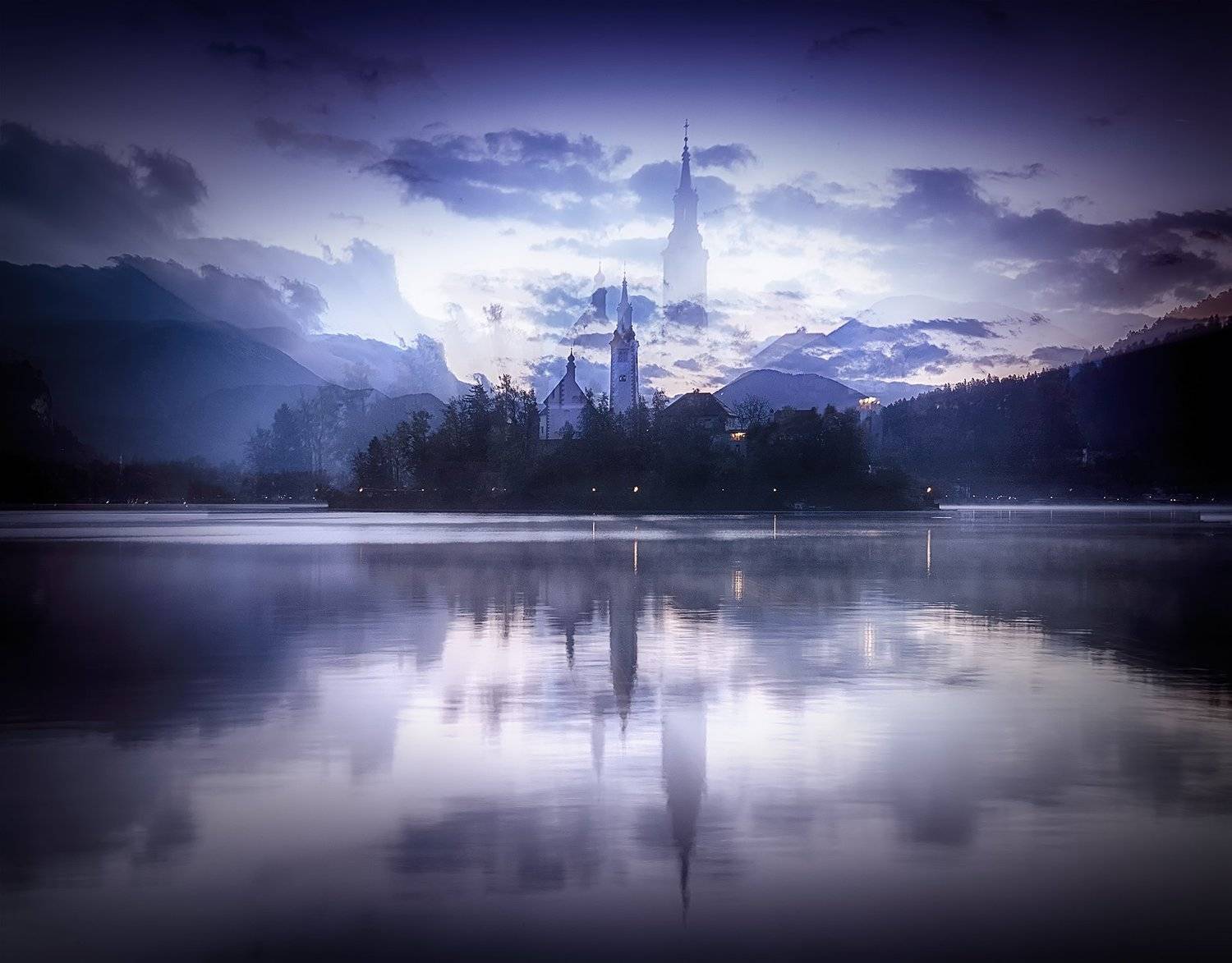 lake, reflections, sunset, slovenia, bled, Olga  Wolkova