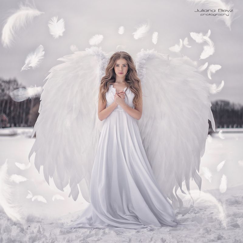 девушка, ангел, зима, крылья, невинность, белое платье winter angel фото превью