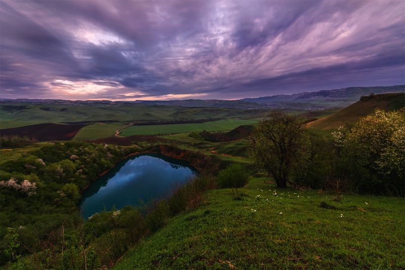 природа, пейзаж, горы, кавказ, природа россии, дикая природа, закат, свет, облака, вечер, весна, * фото превью