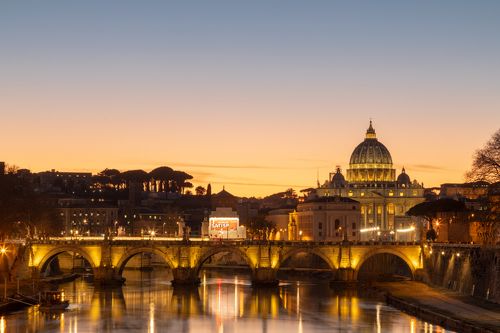 Night view at St. Peter's cathedral in Rome, Italy
