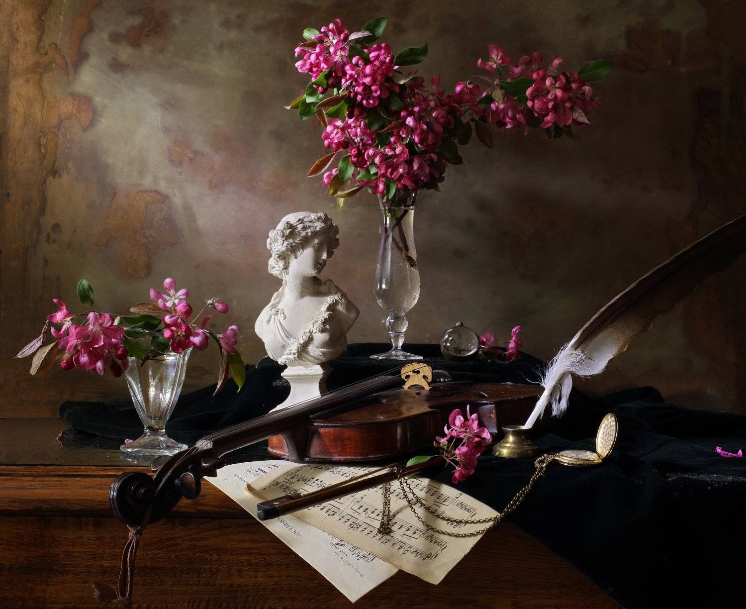 скрипка, музыка, девушка, цветы, весна, натюрморт, Андрей Морозов