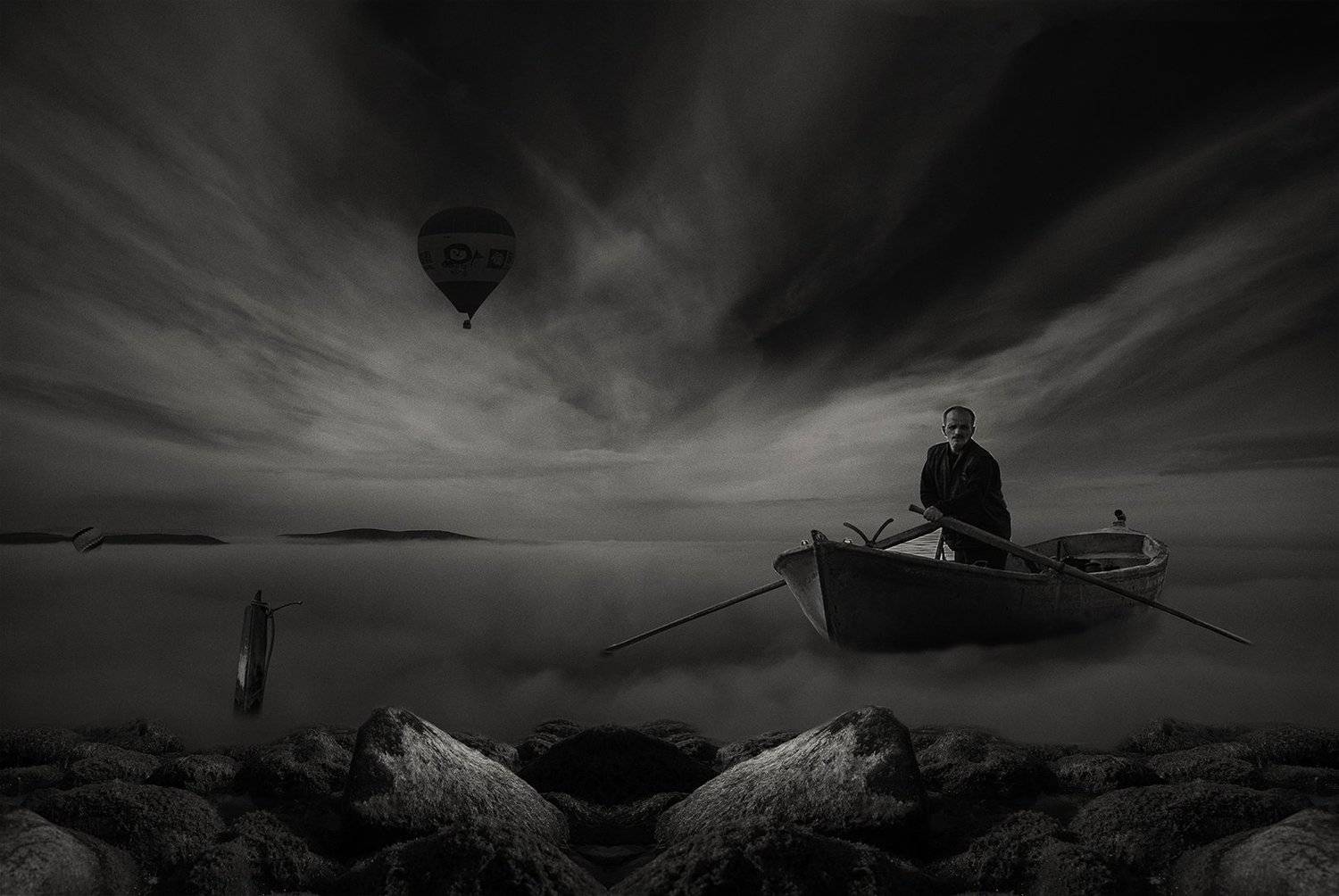 clouds,boat.rocks, mehmet enver karanfil